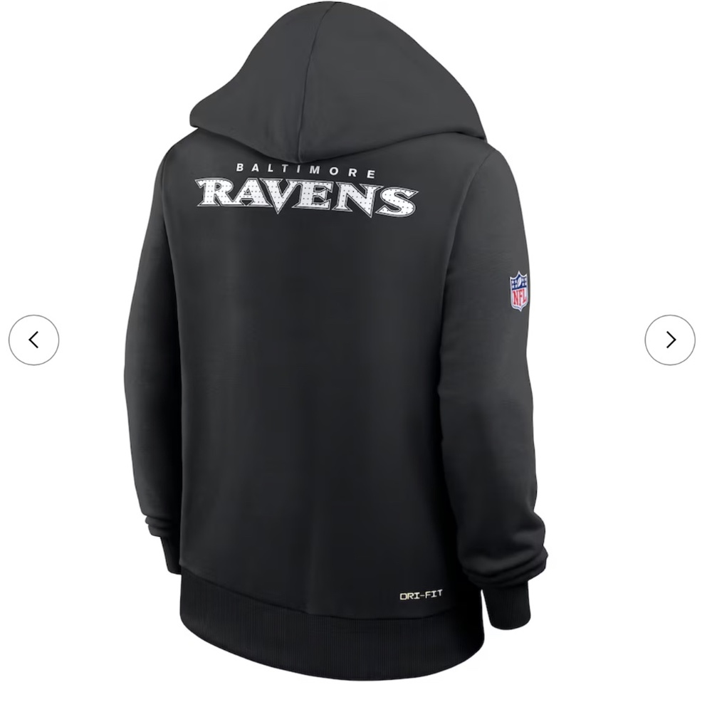 NWOT Baltimore Ravens Nike Black Sideline Hoodie (Size: Small) - Picture 3 of 13